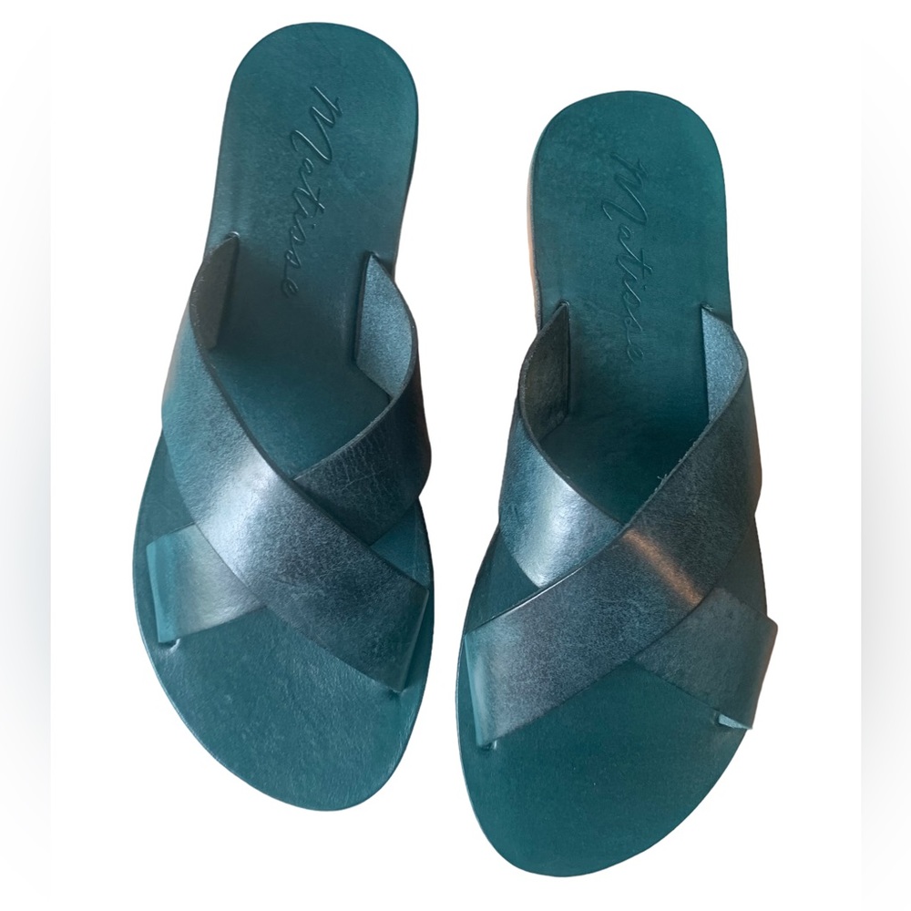 Matisse Leather Upper Sandals Women’s Flats Slides Color Blue Teal Size 7 NWT